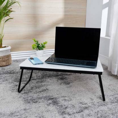 FurniGully Multi-Purpose Marble Top Foldable Laptop Table for Study and Reading Metal Portable Laptop Table