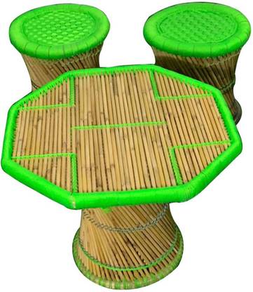 Craferia Export Bamboo mudha for outdoor /indoor set of 2 mudha stool and 1 large table Wood Portable Laptop Table