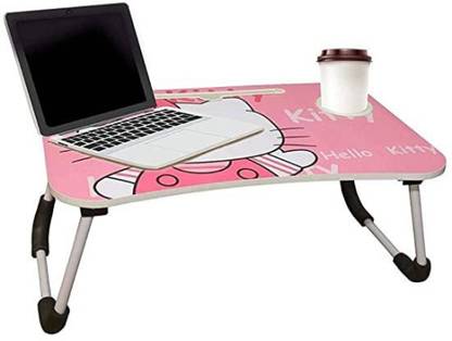 Floresta Wud HELLO KITTY Design Folding Multi Use Table With Tablet & Cup Holder || Wood Portable Laptop Table