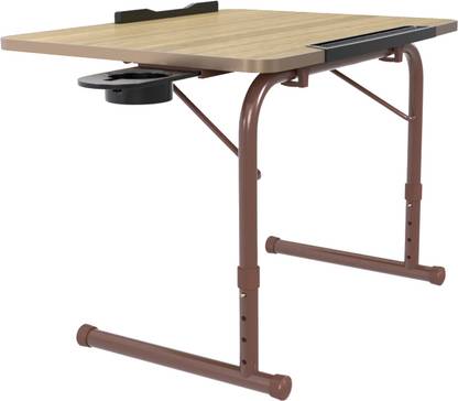 TABLE MAGIC Golden Teak IKON Height Adjustable Office Study Laptop Table with Cup Holder Engineered Wood Multipurpose Table