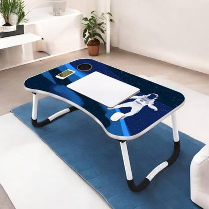 AKDIE Foldable Laptop Table with Cup Holder| Study Table Rounded Edges Wood Portable Laptop Table