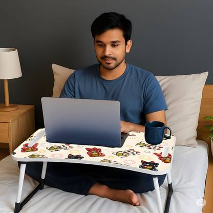 KAIZONE Multipurpose Foldable with Cup Holder, Study , Bed Wood Portable Laptop Table