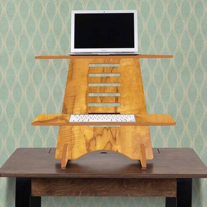 KAWACHI 9 Step Height Adjustable Laptop Standing Desk Riser Sit-Stand Desk Converter Wood Portable Laptop Table