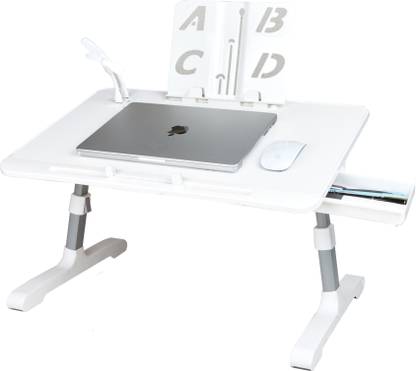 LushTree Adjustable Height & Angle, Drawer, USB Hub with LED Light & Fan (WHITE) Wood Portable Laptop Table