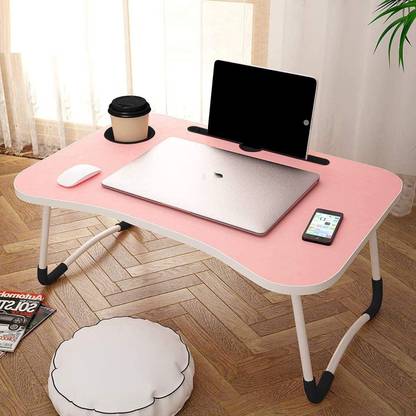 HF HARSH FASHION Wood Portable Laptop Table  (Finish Color - PINK, Pre Assembled)
