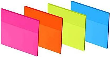Levin Transparent Sticky Notes,200 Sheets Waterproof Translucent Color Notepad 3 X 3 50 Sheets Transparent, 4 Colors