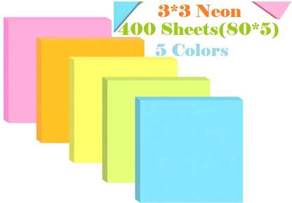 AirSoft Colorful Sticky Notes Student Message Note Paper Office Memo Sticker Stationery 400 Sheets Self Adhesive Regular Post It, 5 Colors