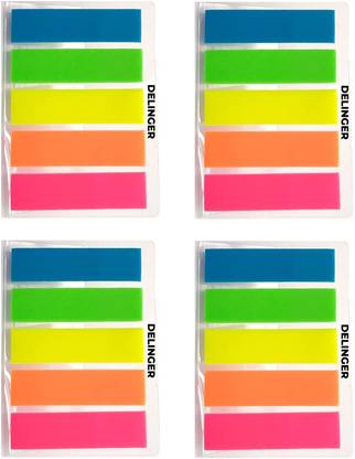 DELINGER Sticky Notes Flim Index 125 Sheets Rectangle Flags, 5 Colors