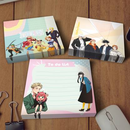 Niki Enterprises Anime Cute Memo Pad ( Set of 3 Pads ) Each Pad 100 Sheets Regular, 3 Colors
