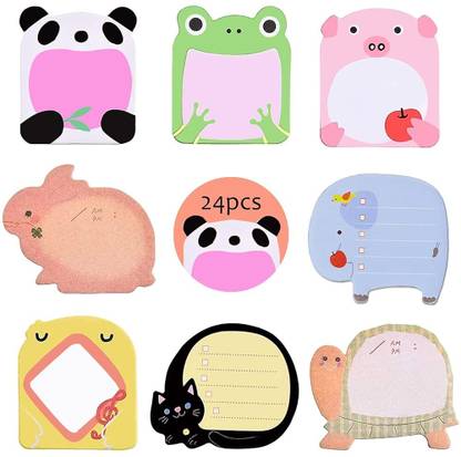 HASTHIP 24 Pack Sticky Notes, Cute Sticky Notes, 8 Cartoon Patterns Sticky Notes Set 480 Sheets REGULAR, 8 Colors