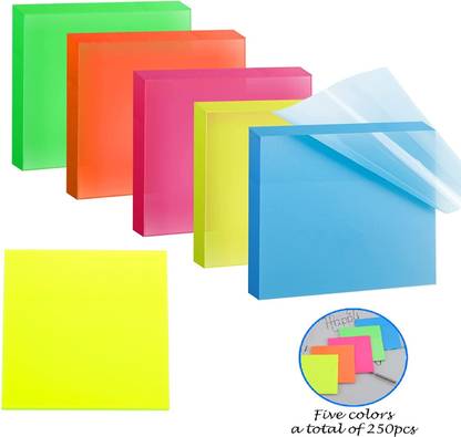 SHOPONIL Super Sticky Notes, 2X Sticking Power, 3 in x 3 in, 5 Pads/Pack 50 Sheets Regular, 5 Colors