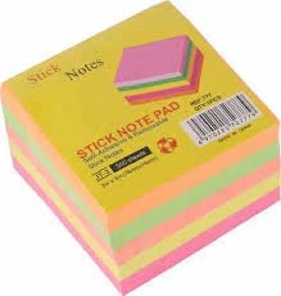 Samvardhan 400 Sheets (3X3) Fluorescent Paper Self Adhesive and Removable Sticky Notes 400 Sheets Regular, 4 Colors