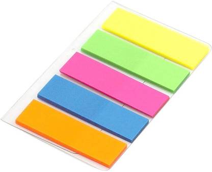 DEZIINE Mini Text Highlighter Strips Neon Colored Index Tabs Flags Fluorescent Sticky Note for Marking for Page Marker 100 Sheets Regular, 5 Colors