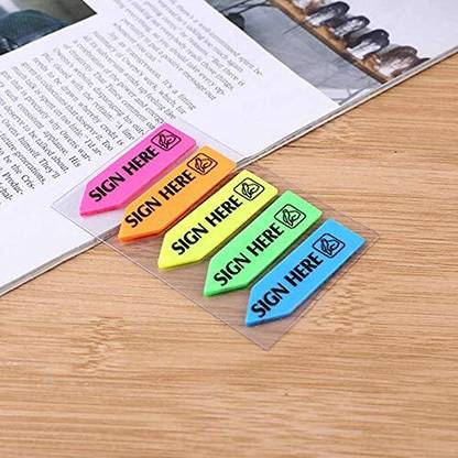 greencom Sticky Notes Sign Here , Mini Text Highlighter Strips Neon Index Tabs Arrow Flag 100 Sheets 5 Colors Sign Here sticky note, 5 Colors