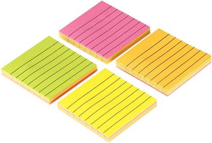 FRKB Ruled Sticky Notes 3 x 3 inches 100 Sheet per Pad Total 4 Pads 400 Sheets Regular, 4 Colors