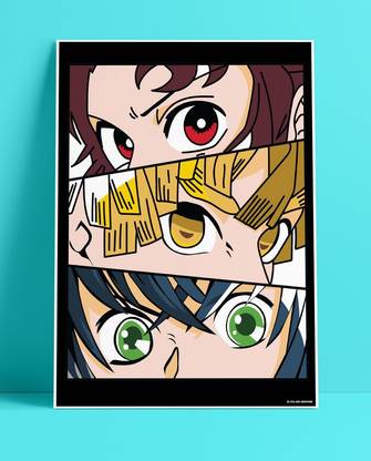 YAA - Demon Slayer : Tanjiro Kamado , Zenitsu Agatsuma & Inosuke Hashibira Eyes Collage New Premium Design Anime Poster 01 (12 inch x 18 inch) Paper Print