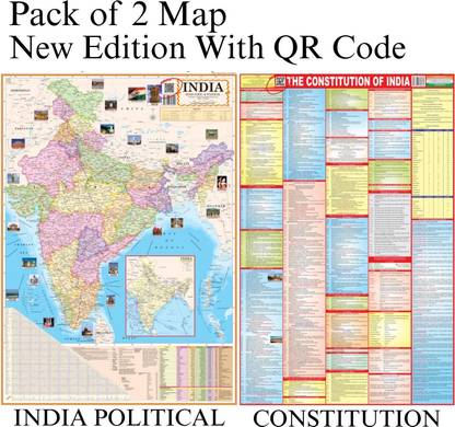 Set 2 India Political & Constitution of India English Map – Premium 90 GSM Paper Print