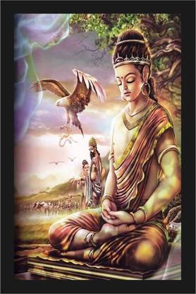 Gautam Buddha Religious Poster with A4 Size Frame F-874 Paper Print
