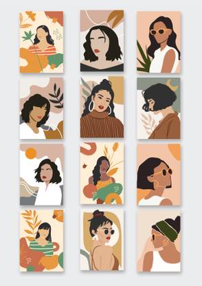 PIXELPAGE Aesthetic Boho Art Home Decor Posters for Room Decoration set of 12, A4 Size | Elevate Your Space with Stylish Wall Art Small Wall Poster. Paper Print