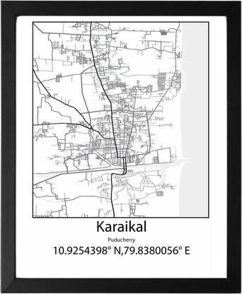 Karaikal,Puducherry,India UNFRAMED Minimalist Map Line Art Print Poster Wall Office Home Hometown Housewarming Decor Enhanced Paper Poster Paper Print
