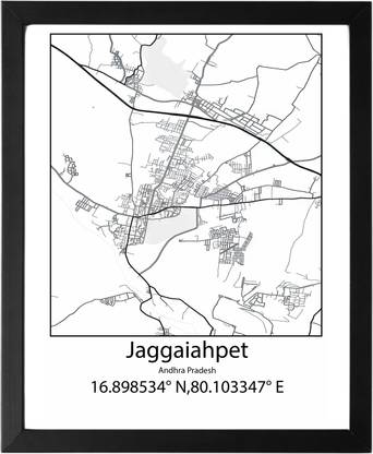 Jaggaiahpet,Andhra Pradesh,India UNFRAMED Minimalist Map Line Art Print Poster Wall Office Home Hometown Housewarming Decor Enhanced Paper Poster Paper Print