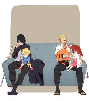 Naruto and sasuke with naruto's kid Paper Print