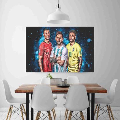 Cristiano ronaldo , Neymar , Lionel messi Poster for bed room living room (unframed ) etc .(Size- 12 inch x 18 inch, Self Adhesive Vinyl sticker Multicolor) Paper Print