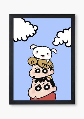 POSTER FRAME CARTOON(SHIN CHAN) - Black/White Wall Poster For Home And Office With Frame, (12.6*9.6) Photographic Paper