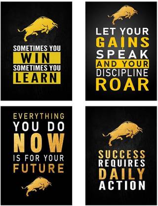 PIXELPAGE Stockmarket Motivational Posters for Traders for Trading Room Setup | Standard A4 size set of 4 | Trading Quotes posters for wall. Paper Print