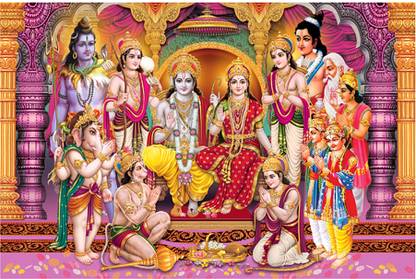 Shri Ram Darbar Poster Sparkle Coated Self Adhesive Fine Art Print