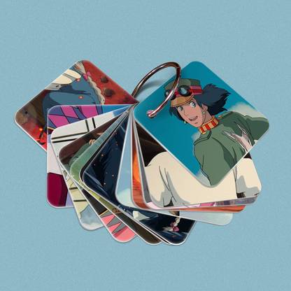 Howl's Moving Castle Flash 1mm Thick Cards with Snap Key Ring (Set of 12 Cards 24 Photos Front Back) Glossy Laminated Fine Art Print