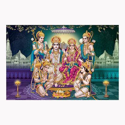 Ayodhya Ram Mandir Poster | Shri Ram Darbar Poster Sparkle Coated Self Adhesive Fine Art Print
