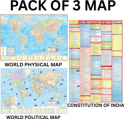COMBO Of 3 Charts-World Political chart (40inch X 28inch) , World Phyical chart (28inch X 40inch) and Constitution chart In English (23inch X 36 inch) ( set of 3) – Paper Print useful for UPSC, SSC , Railway, Banking, IIT, Engineering and all other Competitive Exams Paper Print . Paper Print