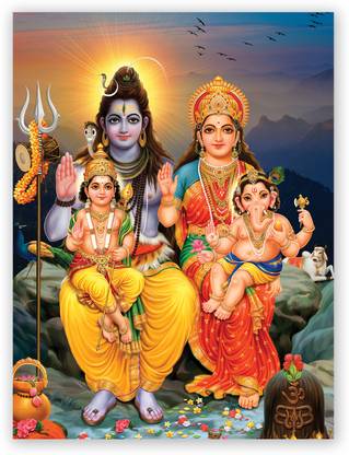 Lord Shiva With Family Digital Photo Poster With Uv Textured Room Decoration 346 Fine Art Print