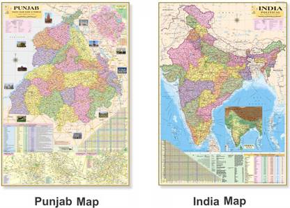 (Pack of 2 Map) PUNJAB MAP and INDIA MAP. Both Map Size : 100x70 Centimeter (40"x28" inch). With Important Fact and Figure. Ideal Map For Aspirant of UPSC , PCS , SSC , RAILWAY Exam and Other Competitive Exam. Updated Map. Paper Print