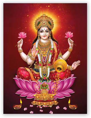 Goddess Lakshmi Poster Hindu God Photo Poster Room Decoration Size 24 X 18 In Fine Art Print