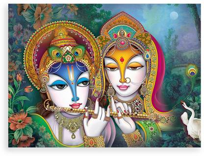 Lord Krishna And Radha Digital Photo Poster With Uv Textured Room Decoration 132 Fine Art Print