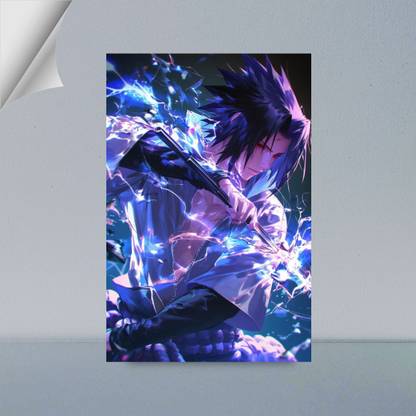 VIRGIN ARTS | SASUKE UCHIHA SWORD FUSE WITH CHIDORI | DIGITAL ART | NARUTO SHIPPUDIN | 300 GSM A4 FRAMED POSTER FOR WALL Photographic Paper