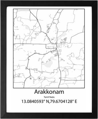 Arakkonam,Tamil Nadu,India UNFRAMED Minimalist Map Line Art Print Poster Wall Office Home Hometown Housewarming Decor Enhanced Paper Poster Paper Print