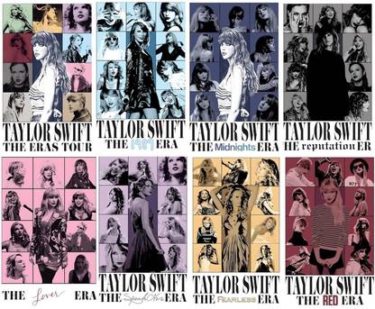 Taylor Swift Posters Aesthetic - Set of 8 Taylor Swift Poster - Taylor Swift Sticker Pack - Midnight Lover, Folklore, Reputation Photocard - Music Photocard Collage Of Taylor Swift Merch Paper Print (12 x 8 inch) Photographic Paper