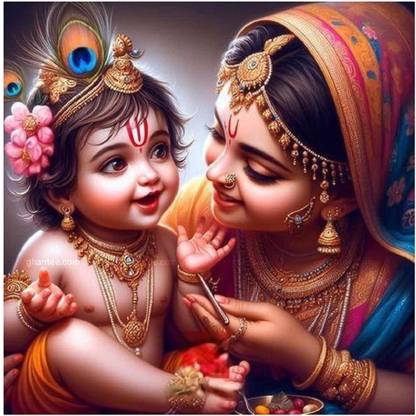 Rc Decor Mahiya Yashoda Baby Krishna God Wall Poster For Pooja Room, Living Room, Kids Room (Size - 45Cm X 45Cm) 3D Poster