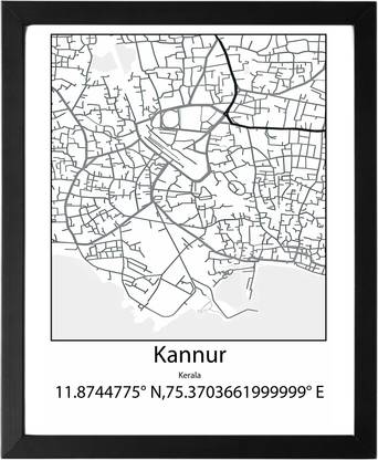 Kannur,Kerala,India UNFRAMED Minimalist Map Line Art Print Poster Wall Office Home Hometown Housewarming Decor Enhanced Paper Poster Paper Print