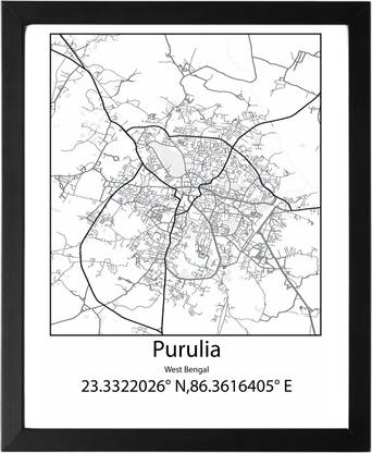 Purulia,West Bengal,India UNFRAMED Minimalist Map Line Art Print Poster Wall Office Home Hometown Housewarming Decor Enhanced Paper Poster Paper Print
