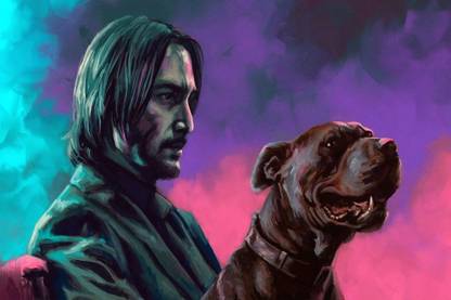 Cartoonish Keanu Reeves With his Dog Poster, John Wick Poster, Bollywood Celebrity Poster, Boogeyman, Baba-Yaga Wallpaper (12x18in) High-Quality Frameless Wall Poster for Home Decoration, Room Decoration Peel & Paste the Poster on Wall 300g Gloss Laminated Poster, Wallpaper for Youtube Background Photographic Paper