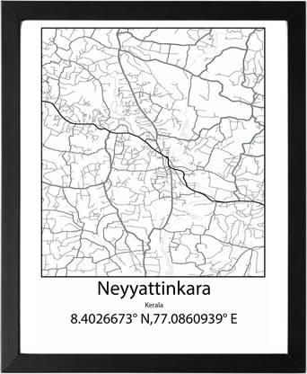 Neyyattinkara,Kerala,India UNFRAMED Minimalist Map Line Art Print Poster Wall Office Home Hometown Housewarming Decor Enhanced Paper Poster Paper Print