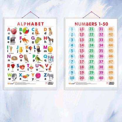 ALPHABET CHART HARD LAMINATED and NUMBER 1-50 CHART HARD LAMINATED | combo of 2 charts |Interactive Alphabet and Numbers Bundle Paper Print