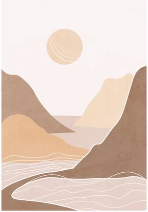 Modern Boho Landscape Print Nature Neutral Line Art Matte Finish Wall Poster Paper Print