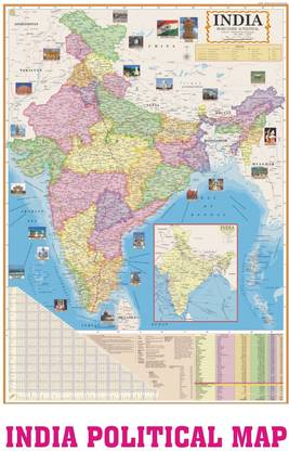 INDIA POLITICAL MAP : ENGLISH WALL MAP : SIZE-28 X 40 INCH ( 70 x 100 CMS ) PAPER PRINT : NON LAMINATED : PAPER FOLDED Paper Print