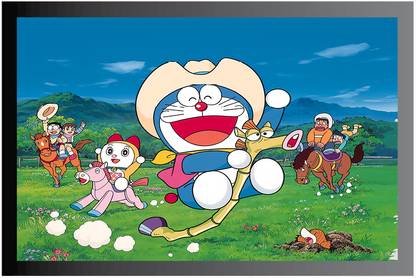 Doraemon Cartoon Poster with Frame Gloss Lamination M17 Paper Print