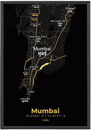 Mumbai Map Poster - 21x29.7 cm - A4 - With Frame - Multicolor (Mumbai Map) Paper Print